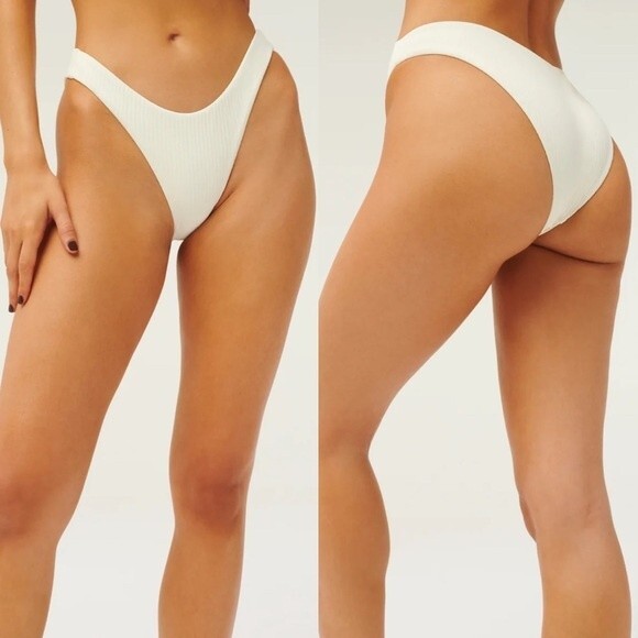 GOOD AMERICAN Ribbed Cheeky Bikini Bottom Size Large Desert Rose Pink Swimwear - Picture 3 of 7